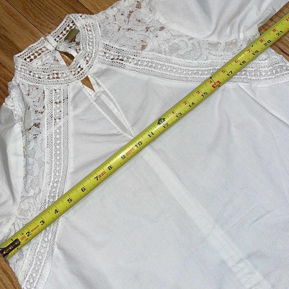 Worthington Chocker 3/4 Sleeve White lace cotton Mock Neck Shirt Petite M PM - Picture 12 of 17